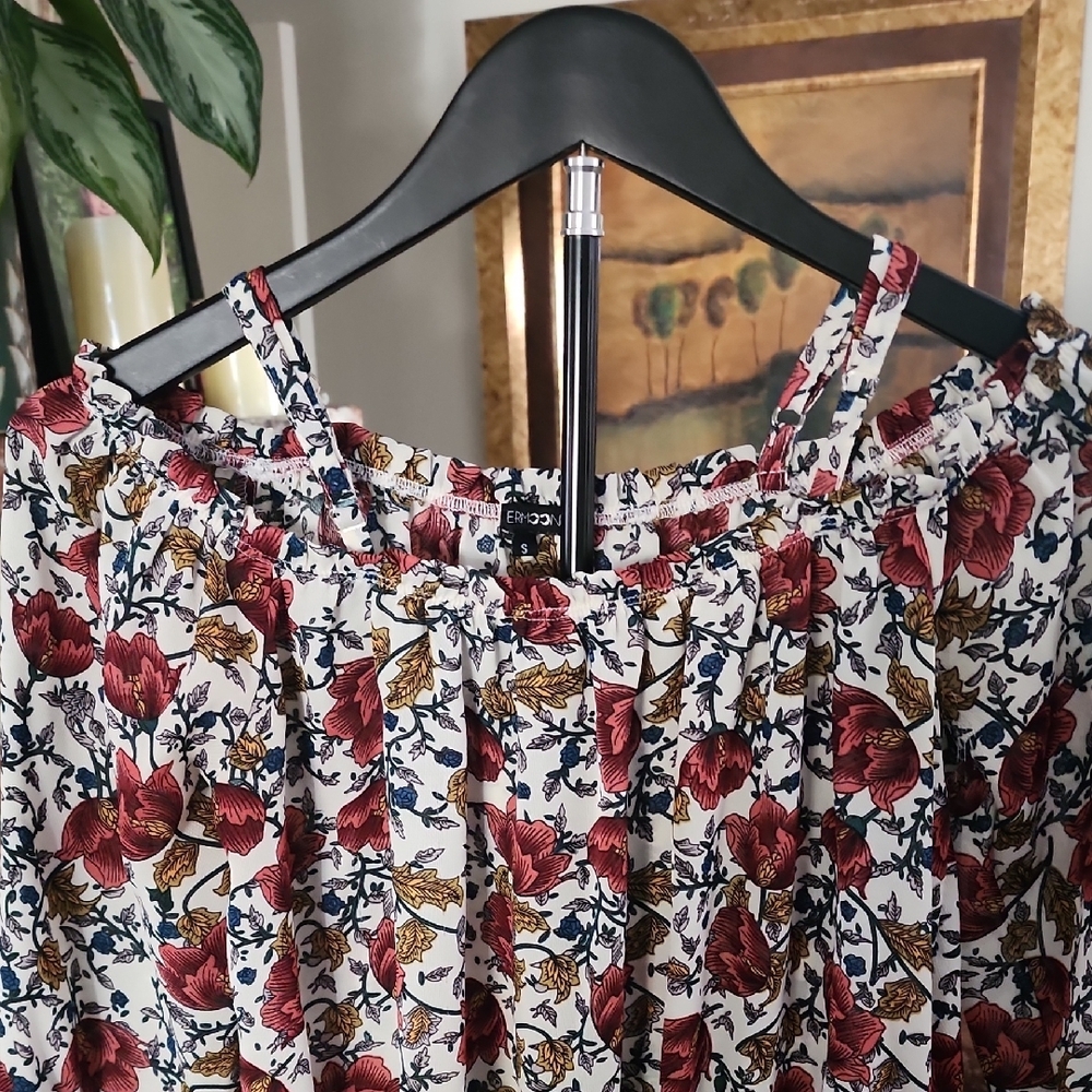 Papermoon Red White Floral Off Shoulder Smocked Blouse Boho - Picture 2 of 9